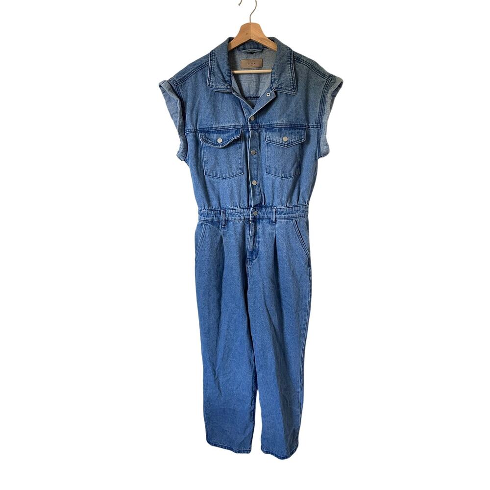 BlankNYC Denim Utility Short-Sleeve Jumpsuit Medium Wash Size M